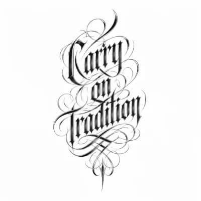 Тату эскиз: Надпись на левой руке carry on tradition