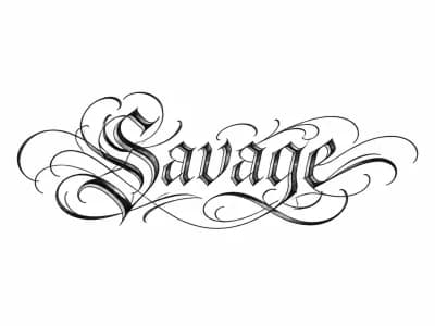 Тату эскиз: Надпись Savage с завитками