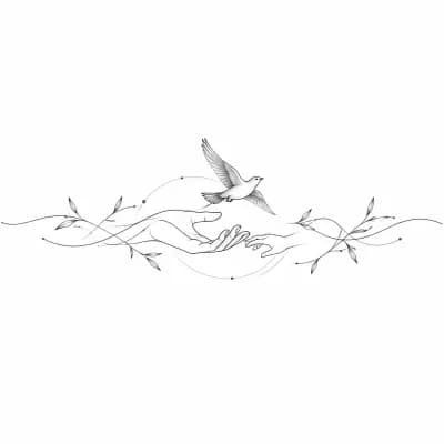 Тату эскиз: тату в память о папе. Можно добавить птицу, дата 23.04.2024. Минимализм и чтобы отдавало нежностью 