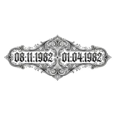 Тату эскиз: тату с датой рождерия родителей у папы 08.11.1982, у мамы 01.04.1982  готический шрифт
