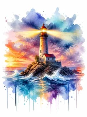 Тату эскиз: Маяк. Цветной. Видно что светит. Цветной реализм. 