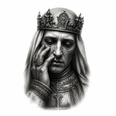 Тату эскиз: Король иерусалима Балдуин 4 с его фирменым касанием лица 