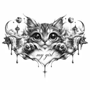 Кот тату эскиз