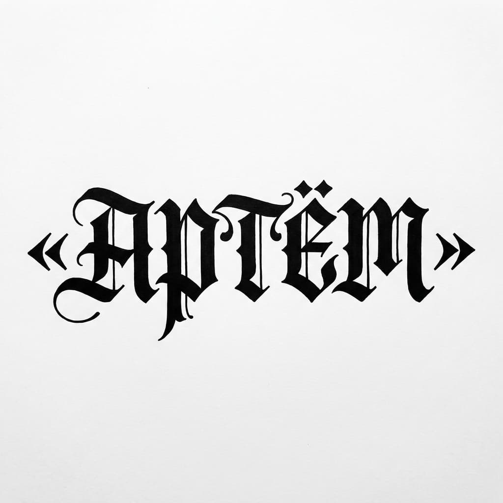 Тату эскиз: Имя сына «Артём» — мужская надпись