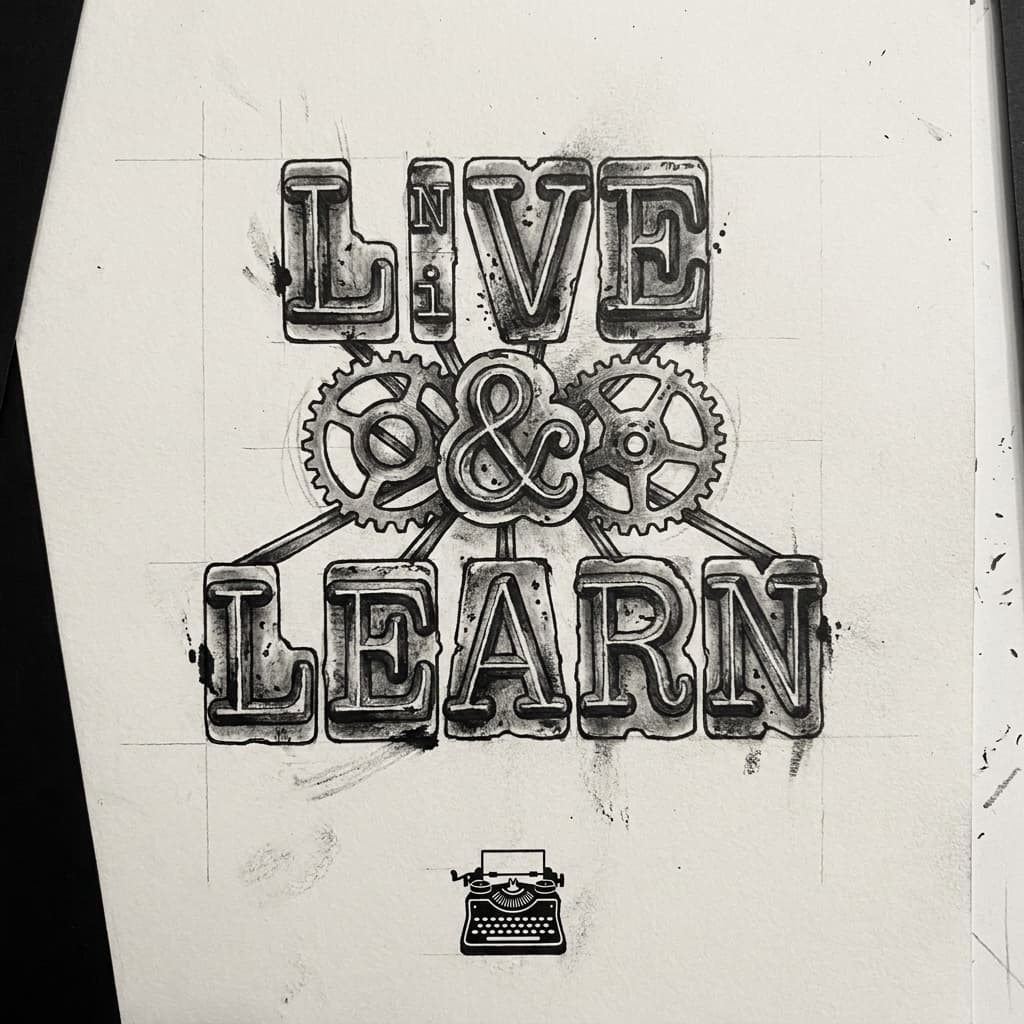 Тату эскиз: «Live & Learn» typewriter — пример шрифта