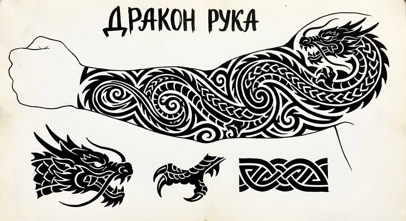 Тату эскиз: Дракон рукаа
