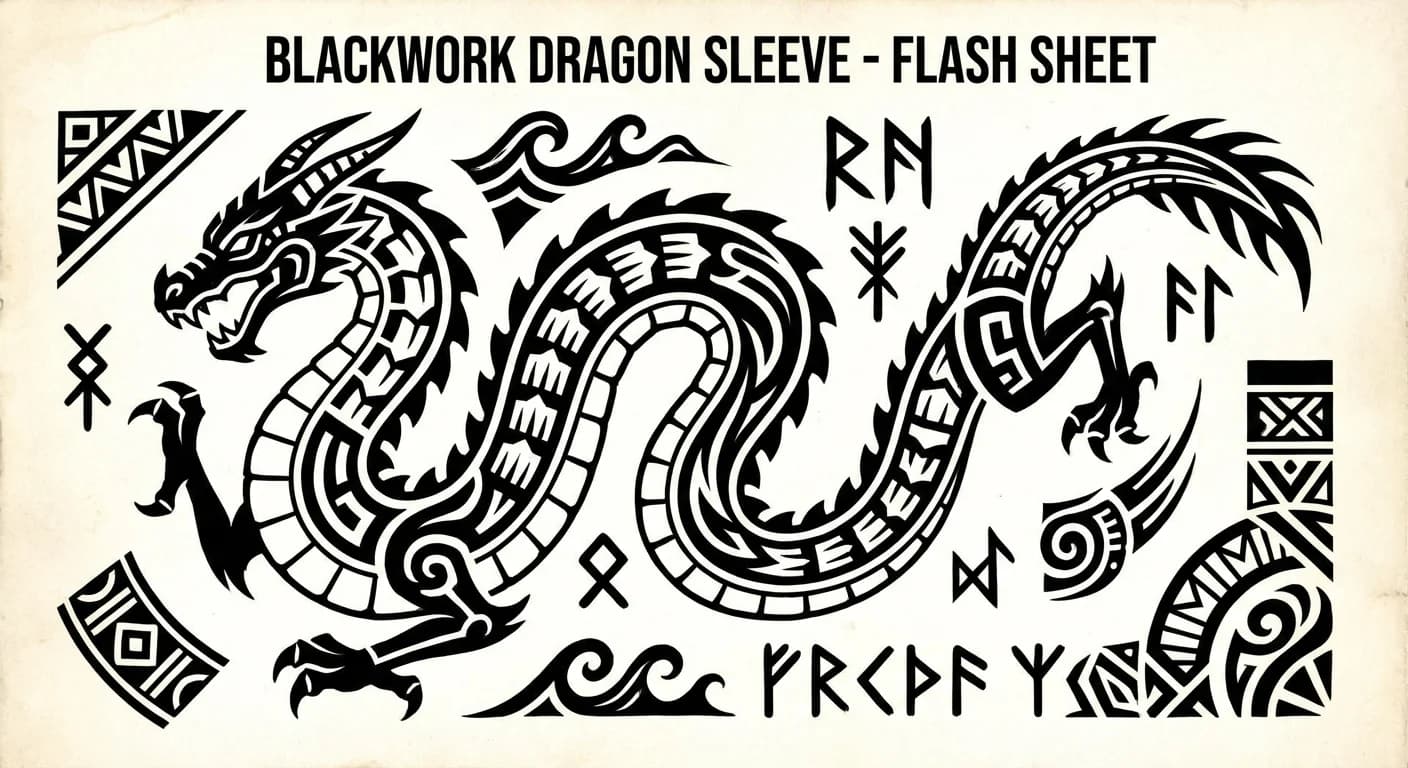 Тату эскиз: дракон на руку