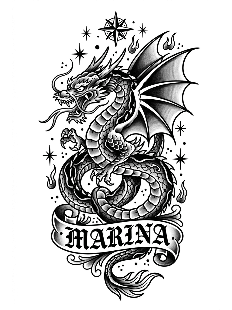 Тату эскиз: дракон на руку