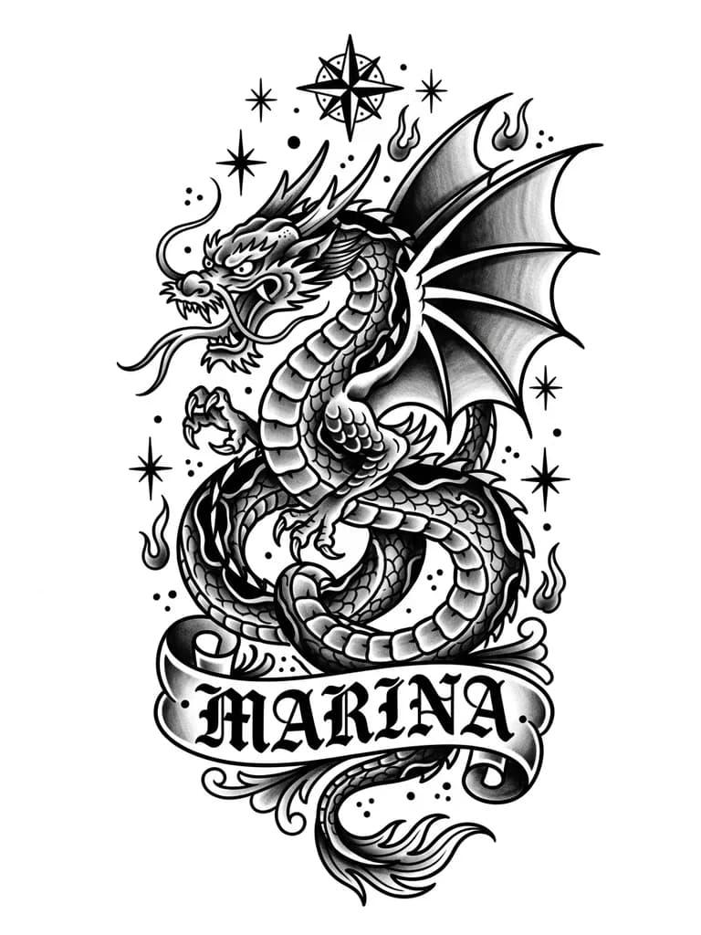 Тату эскиз: дракон на руку