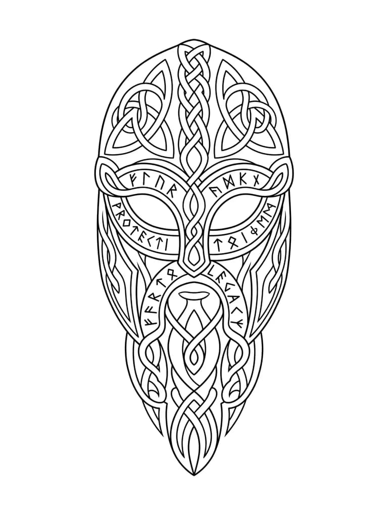 Тату на макушке головы в стиле викингов с рунами 