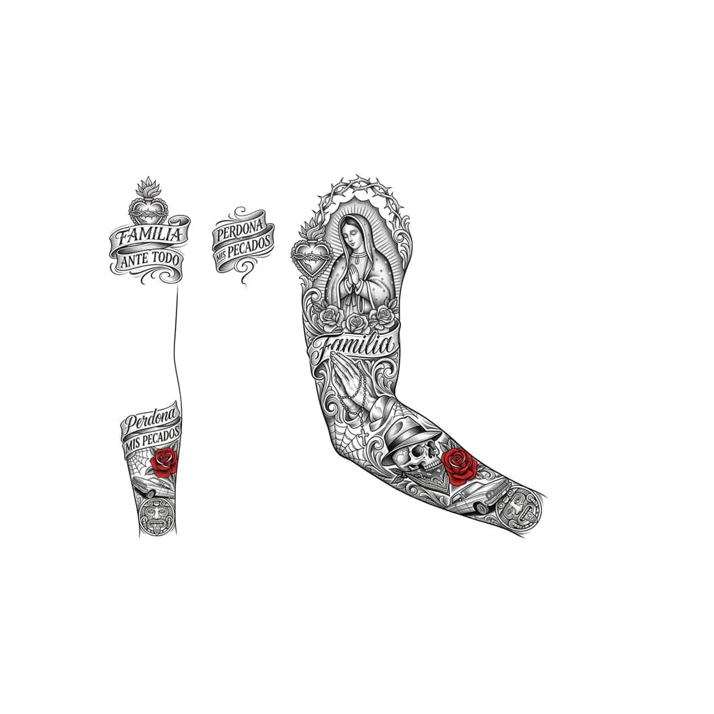 Создай эскиз на всю руку с обратной стороны от  подмышки до запястья