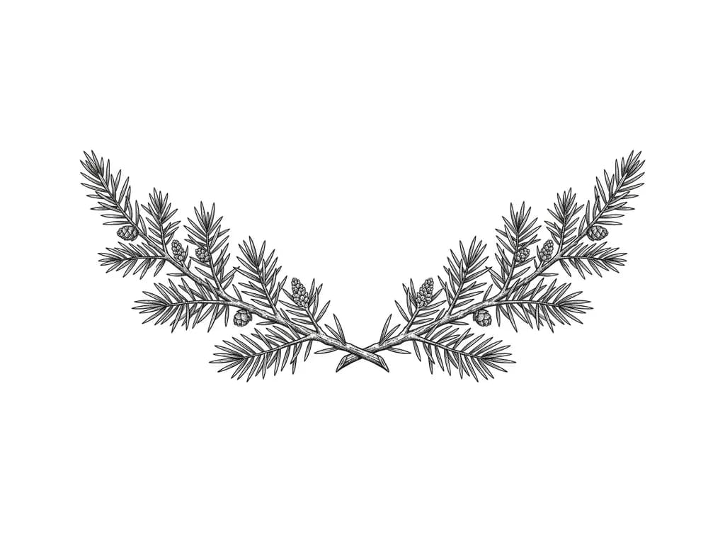 Ветки можжевельника зеркальные слегка подогнутые по полукругу без ягод в минимализме, но не слишком скудно 