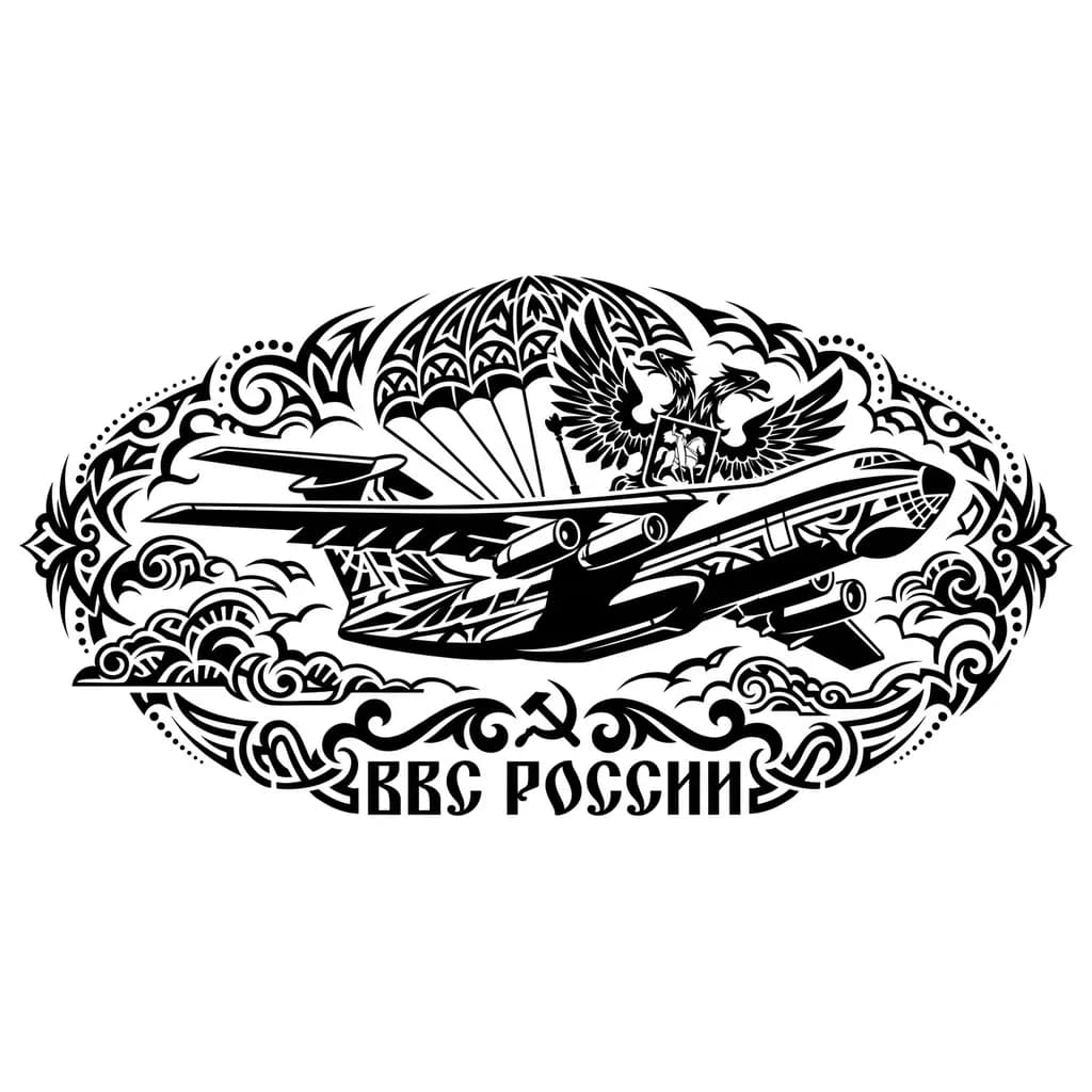 Тату эскиз: Татуировка в тематике военно воздушных сил России . Парашют и самолет 
