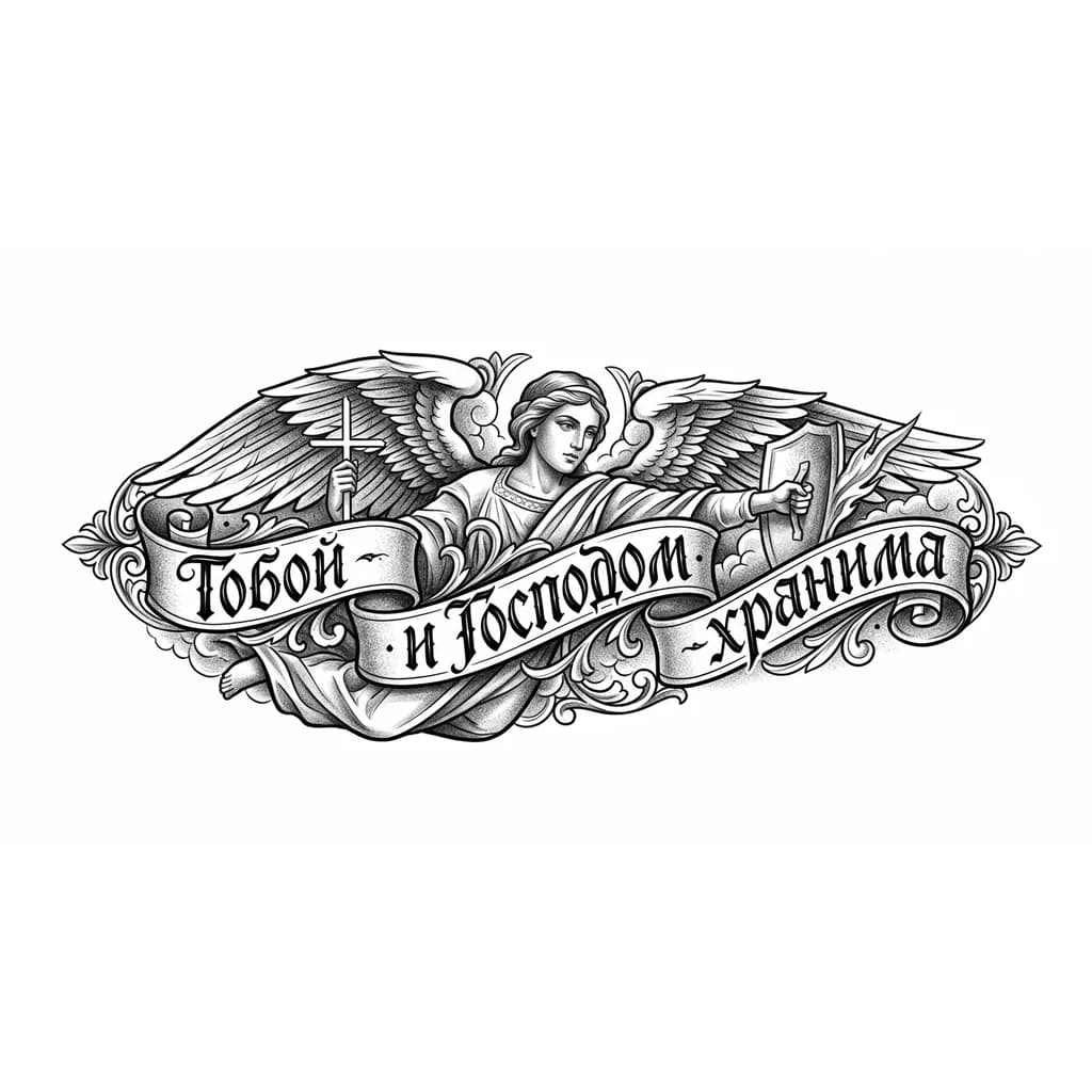 Тату эскиз: Эскизы татуировок с надписью « Тобой и Господом хранима»