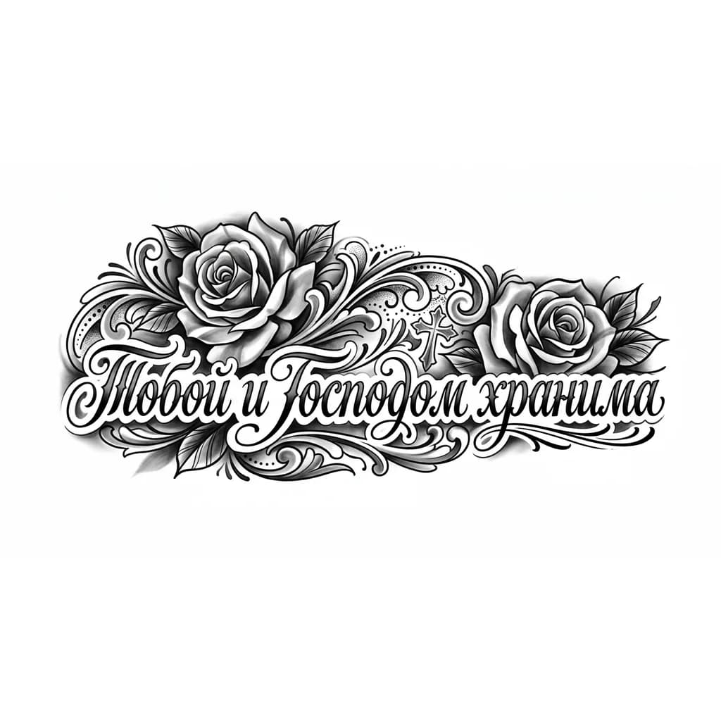 Тату эскиз: Эскизы татуировок с надписью « Тобой и Господом хранима»
