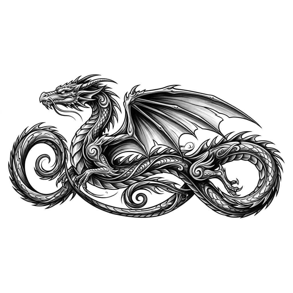 Тату Дракон в стиле Блэк-энд-грей — эскиз Блэк-энд-грей