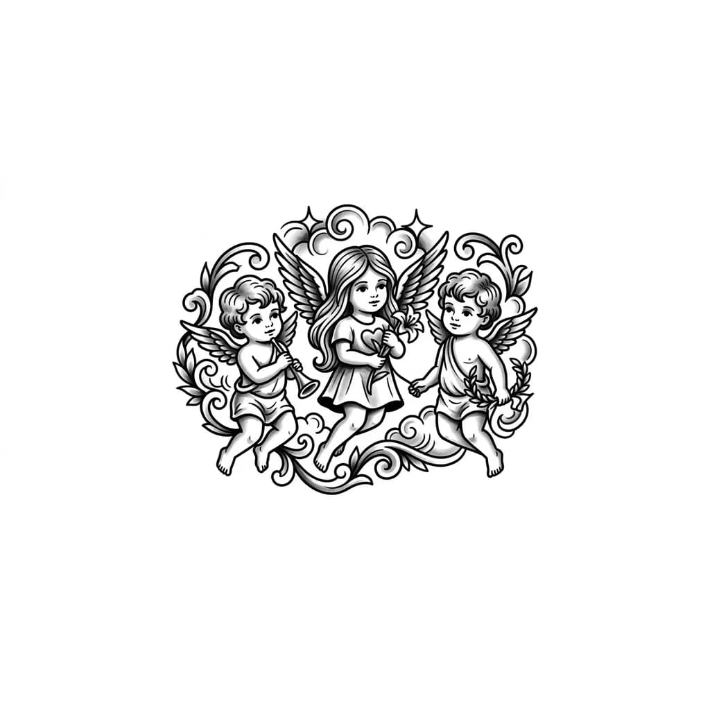 Тату Ангел в стиле Традиционный — эскиз Традиционный