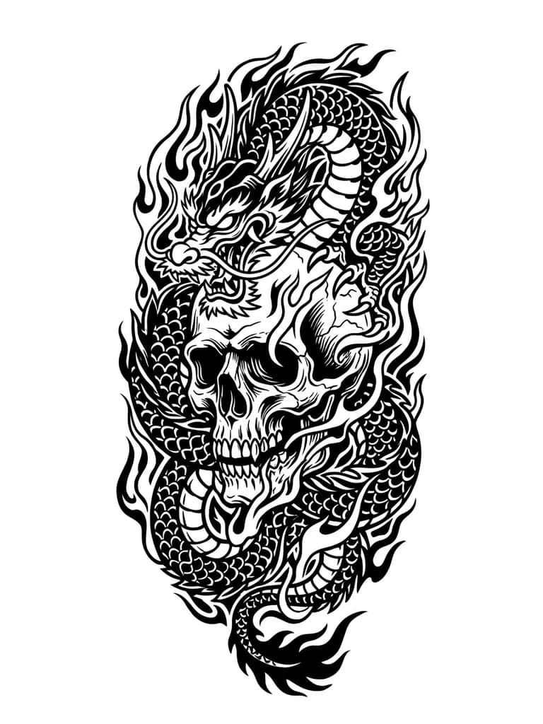 Тату Дракон в стиле Блэкворк — эскиз Блэкворк