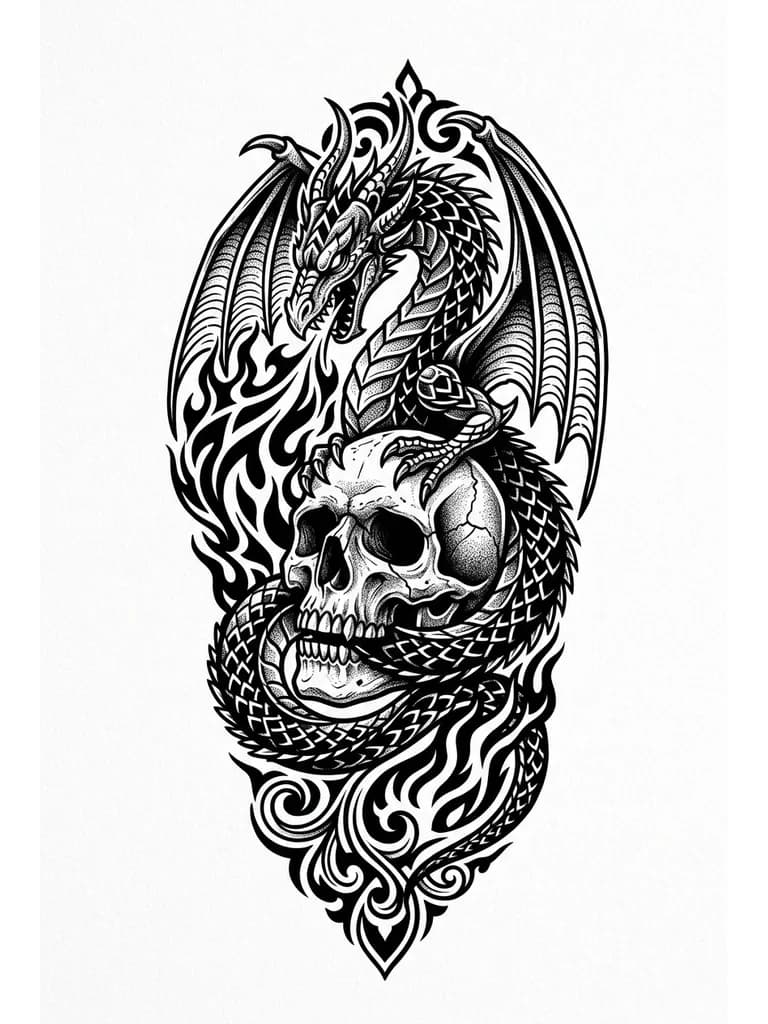 Тату Дракон в стиле Блэкворк — эскиз Блэкворк