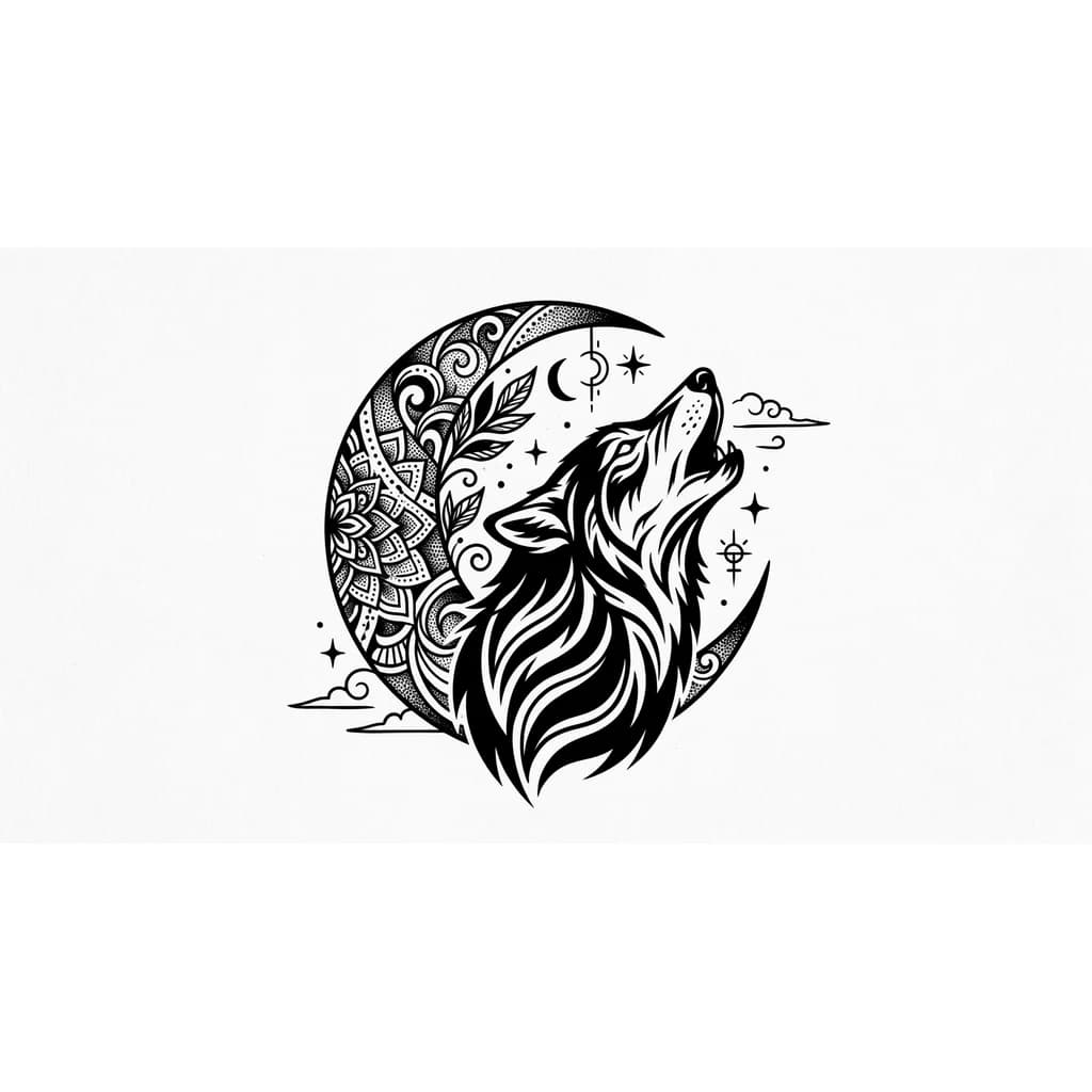 Тату Волк в стиле Блэкворк — эскиз Блэкворк