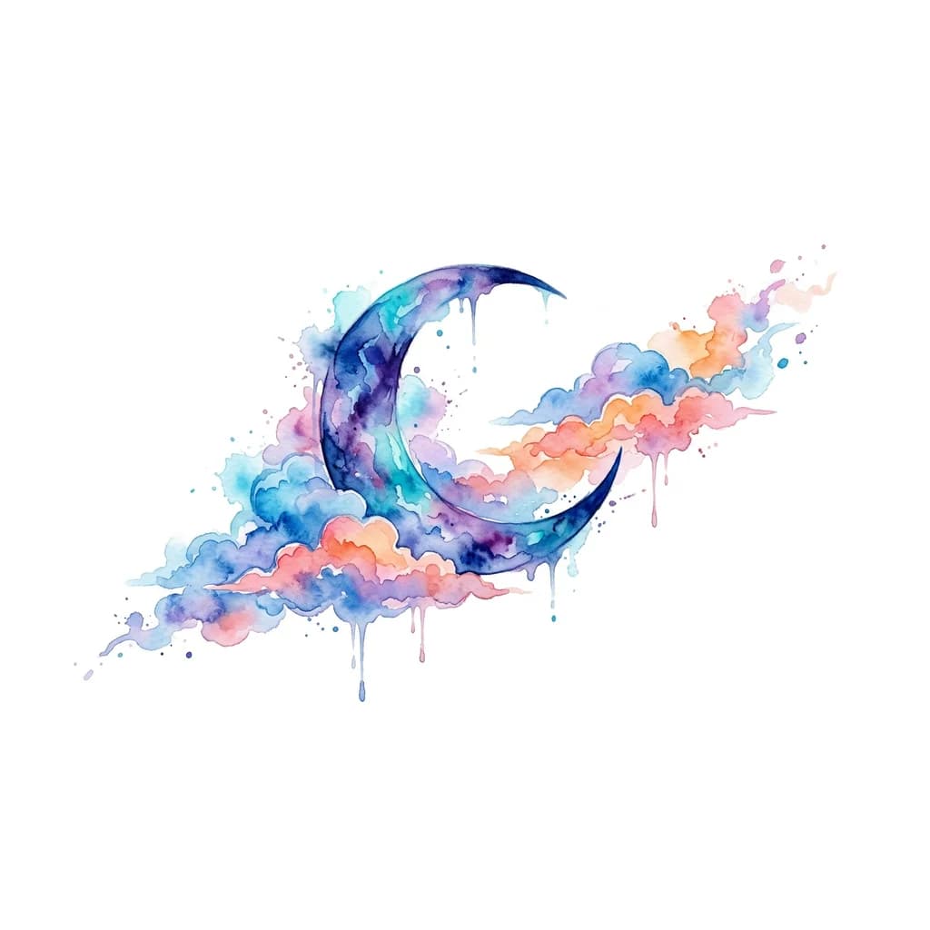 луна акварельная с облаками