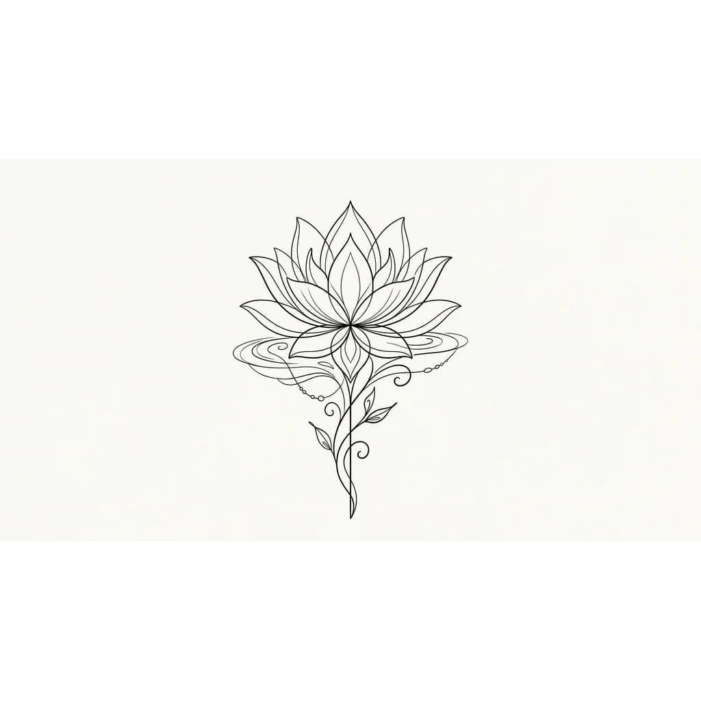 лотос тонкие линии с каплями воды