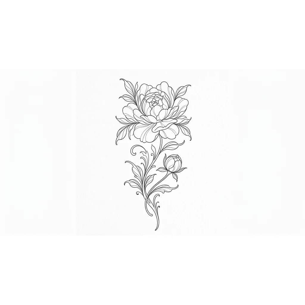 пион тонкие линии с бутоном