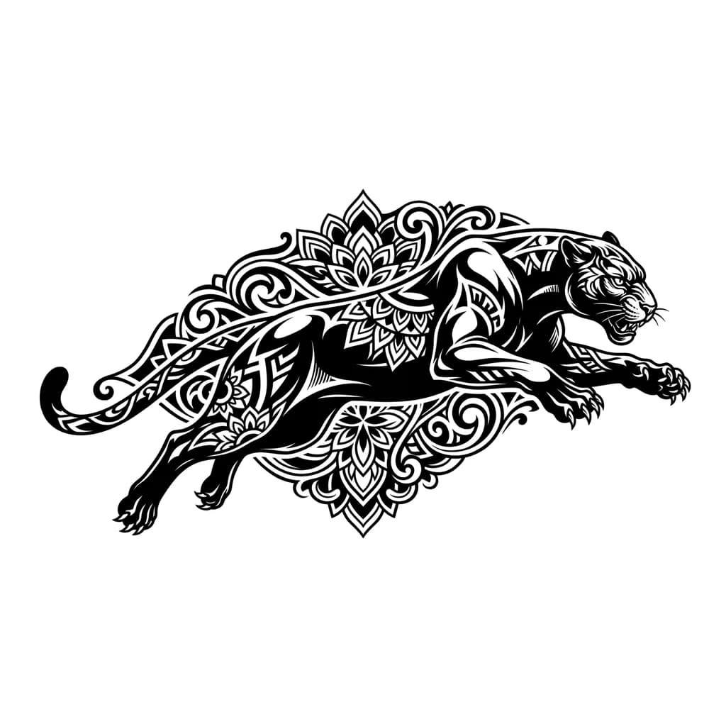 пантера в прыжке блэкворк