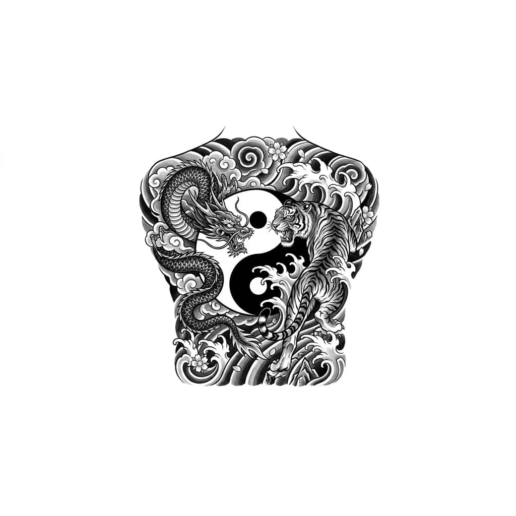 инь-янь с драконом и тигром