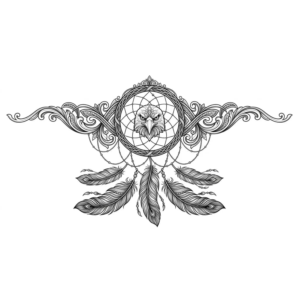 ловец снов орнаментальный с перьями орла