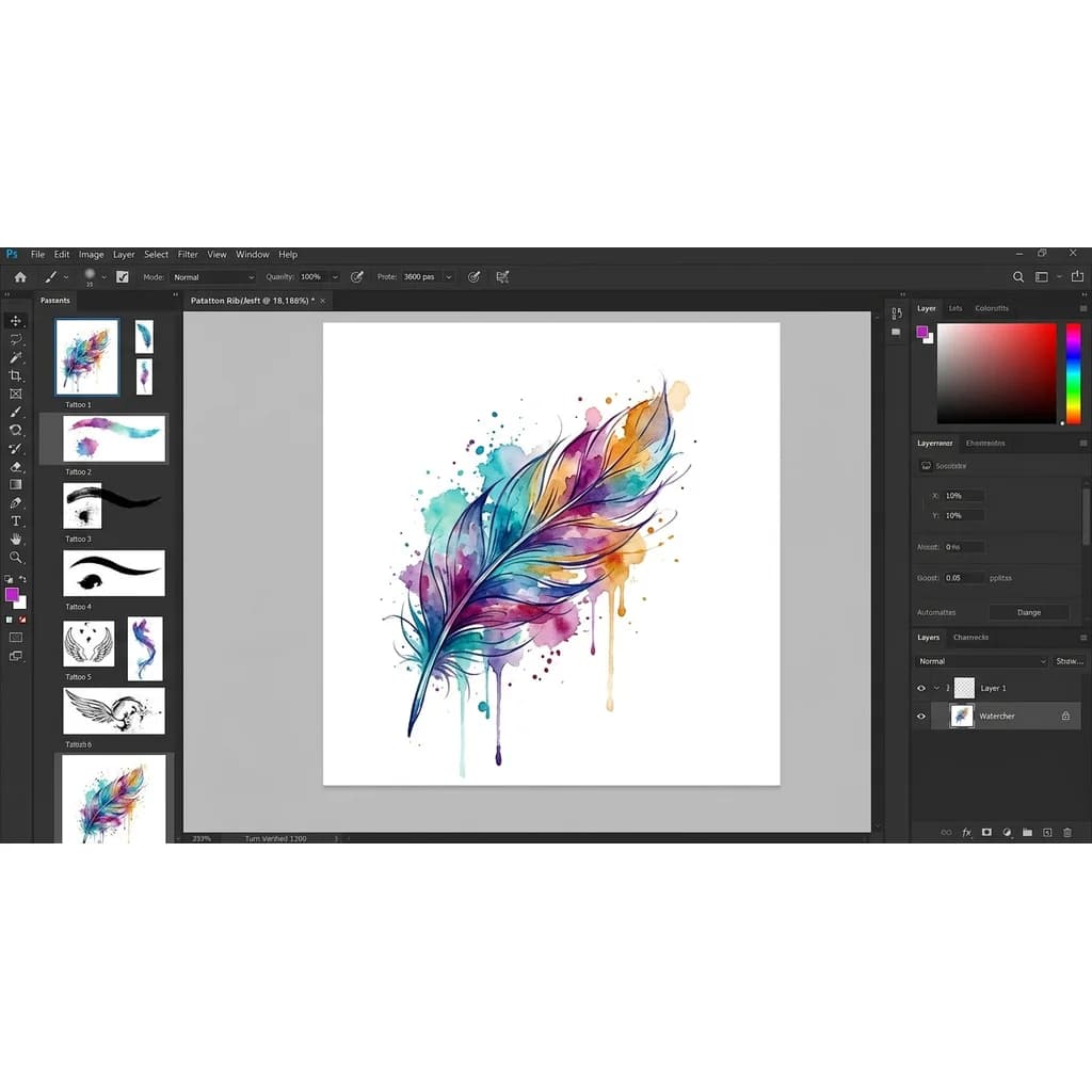 перо акварельное с брызгами