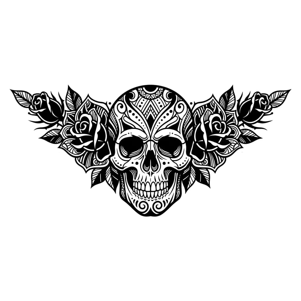 мужская тату череп с розой