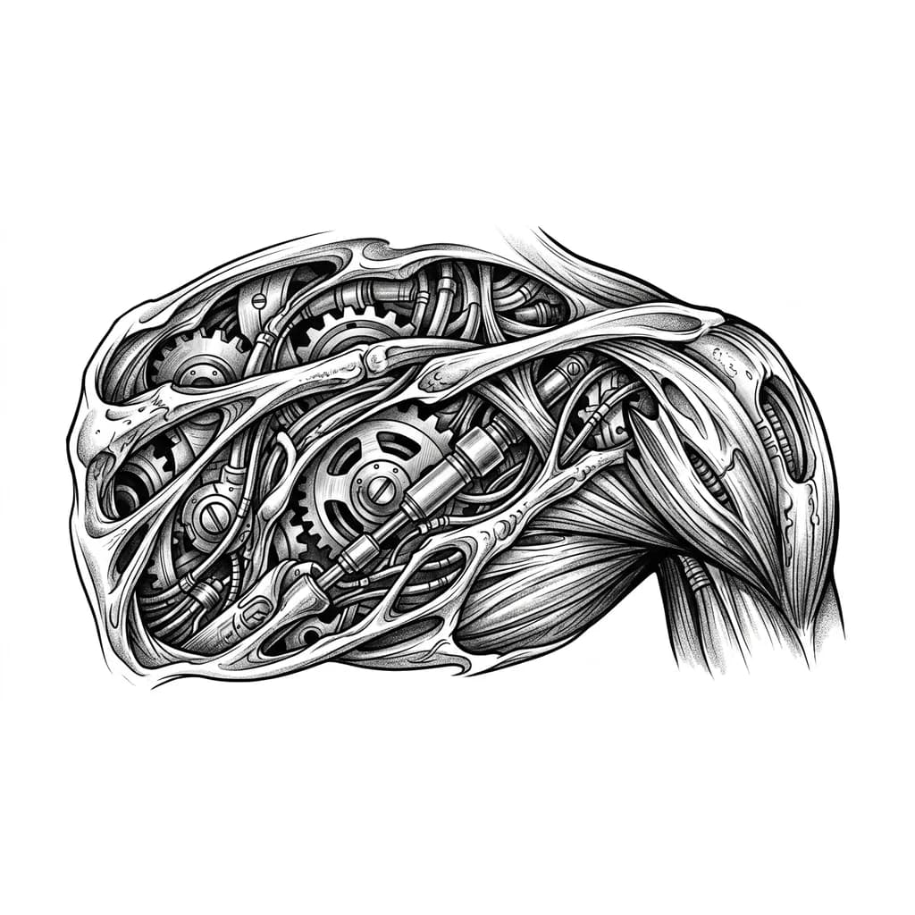 мужская тату биомеханика на плече