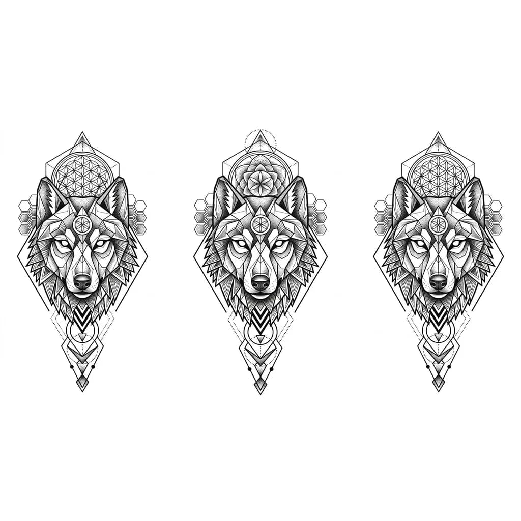 мужская тату волк геометрический