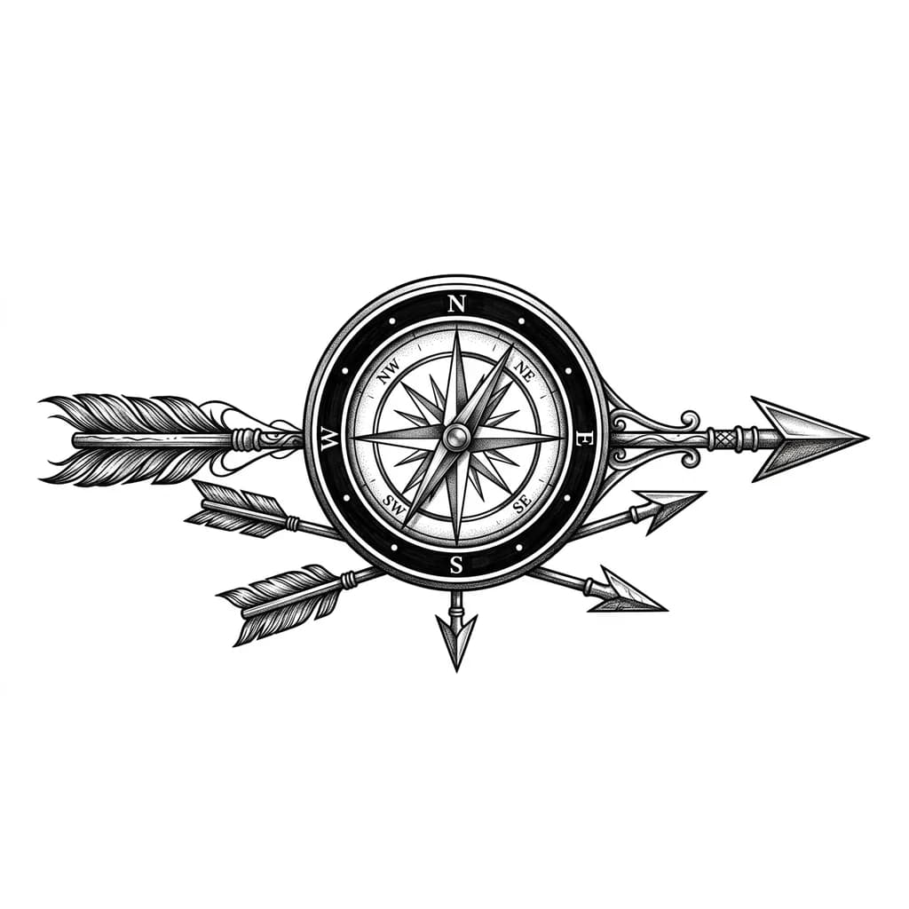 мужская тату компас со стрелками