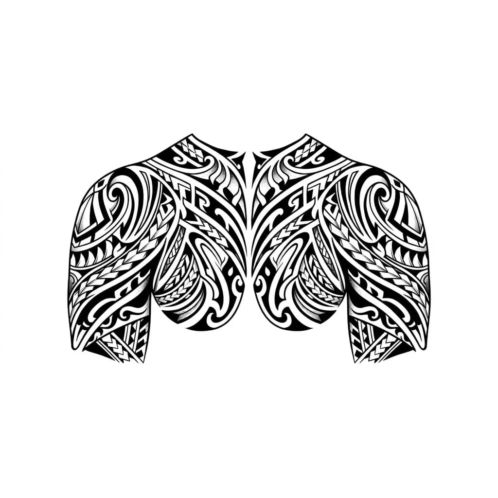 мужская тату трайбл на плечо