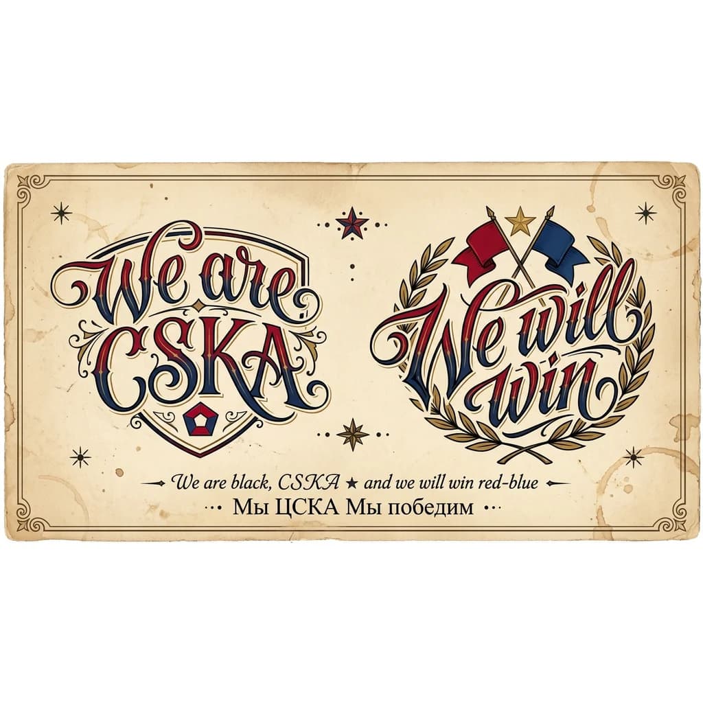 На двух руках на тыльной части запястья

Мы ЦСКА на одной руке
Мы победим на другой 
Мы черное 
ЦСКА и победим красносинее 