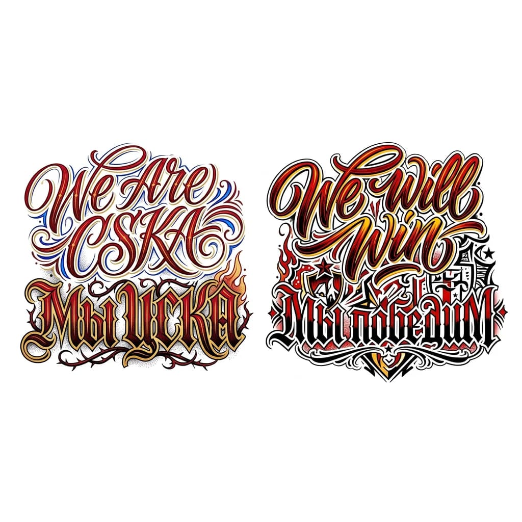 На двух руках на тыльной части запястья

Мы ЦСКА на одной руке
Мы победим на другой 
