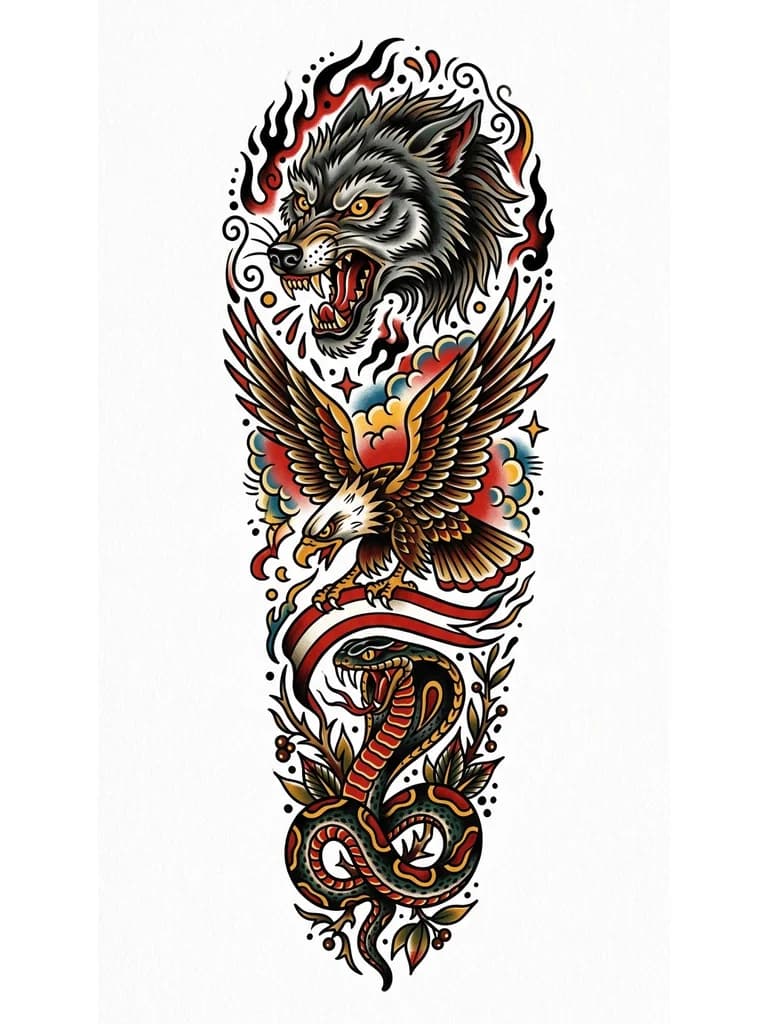 Тату Волк в стиле Традиционный — эскиз Традиционный