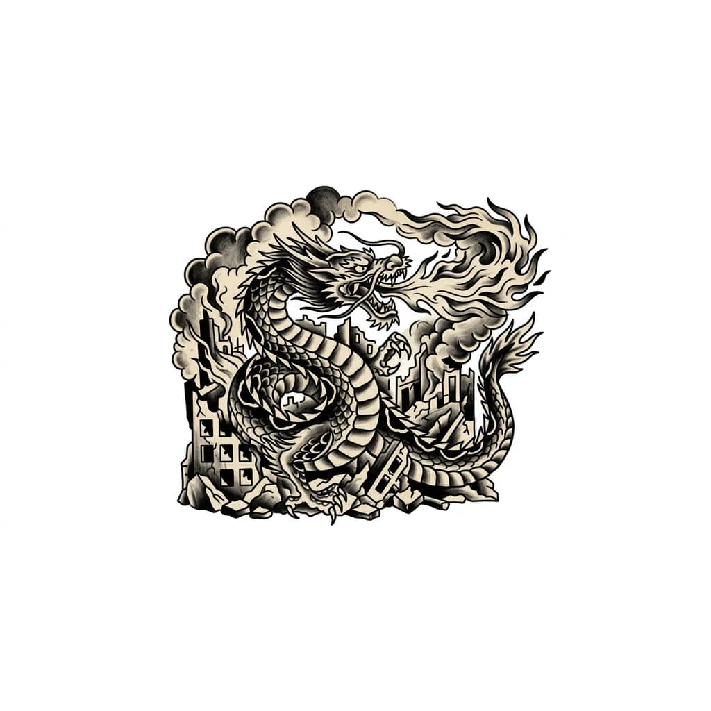 Тату Дракон в стиле Традиционный — эскиз Традиционный