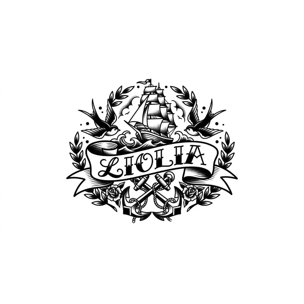 Тату эскиз: Сделай на пояснице кобчике тату на теле девушки надпись Liolia красивым шрифтом 