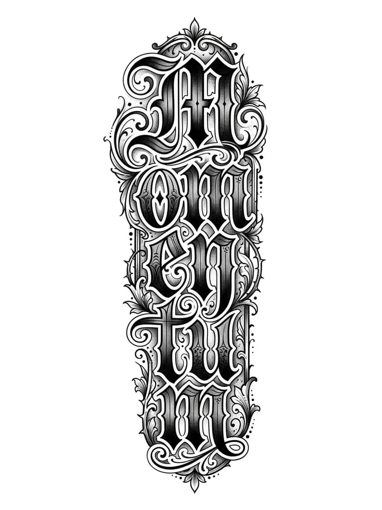 Стиль Dark lettering, слово momentum, много деталей и закраса