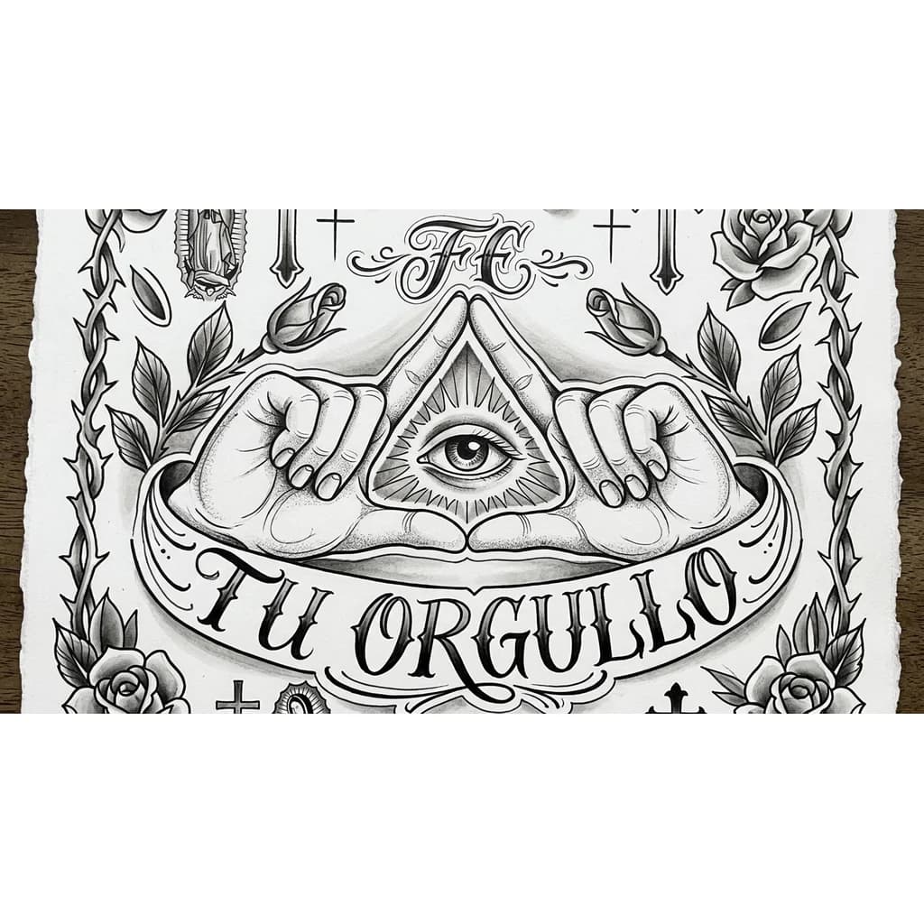 Создай эскиз, где руками сделан треугольник, похожий на знак иллюминатов, а в центре находится глаз