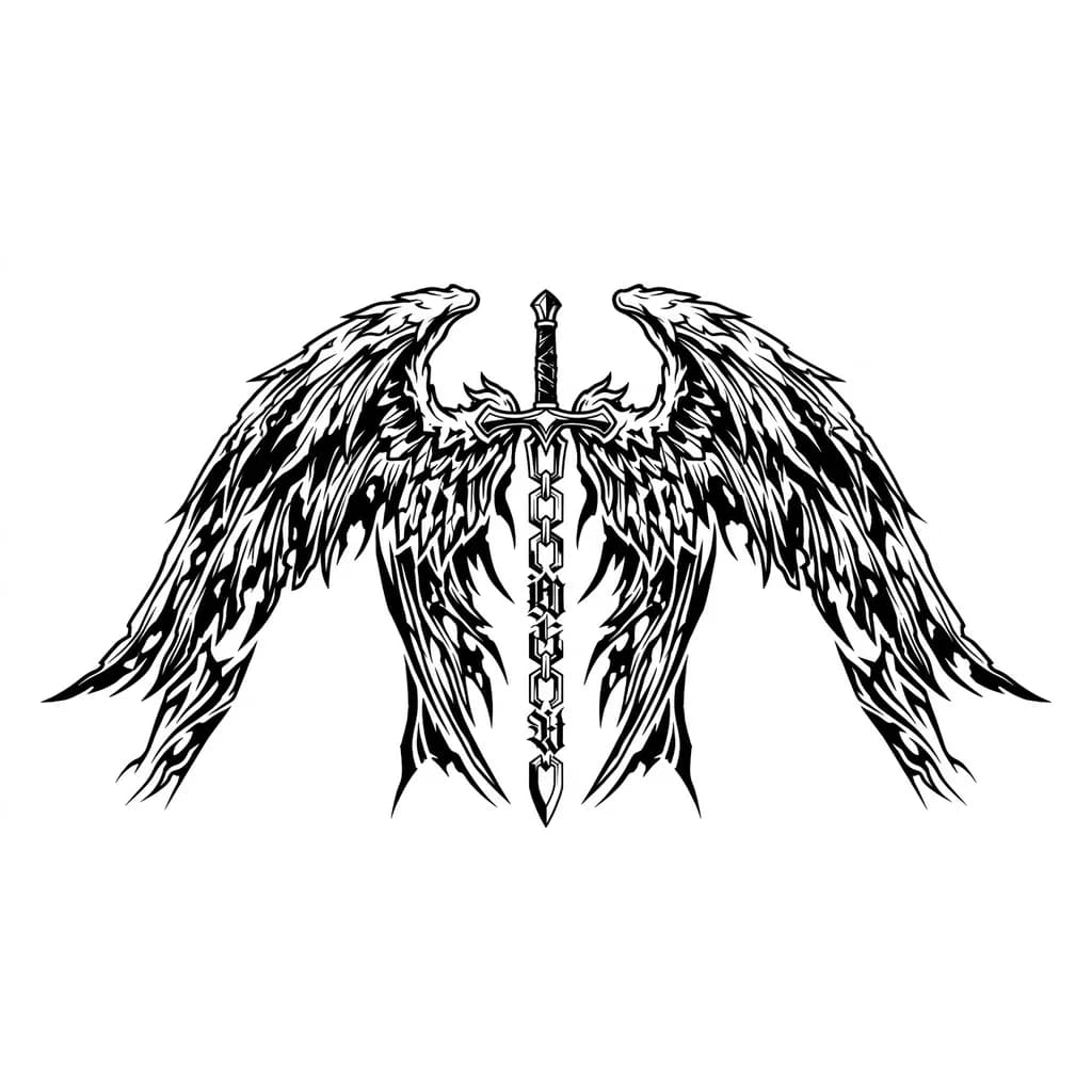 Тату Ангел в стиле Блэкворк — эскиз Блэкворк