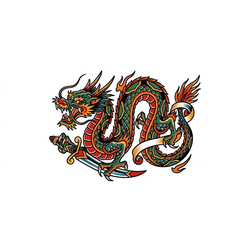 Тату Дракон в стиле Традиционный — эскиз Традиционный