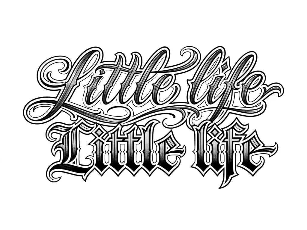Тату на шею, надпись в стиле металл, надпись little life