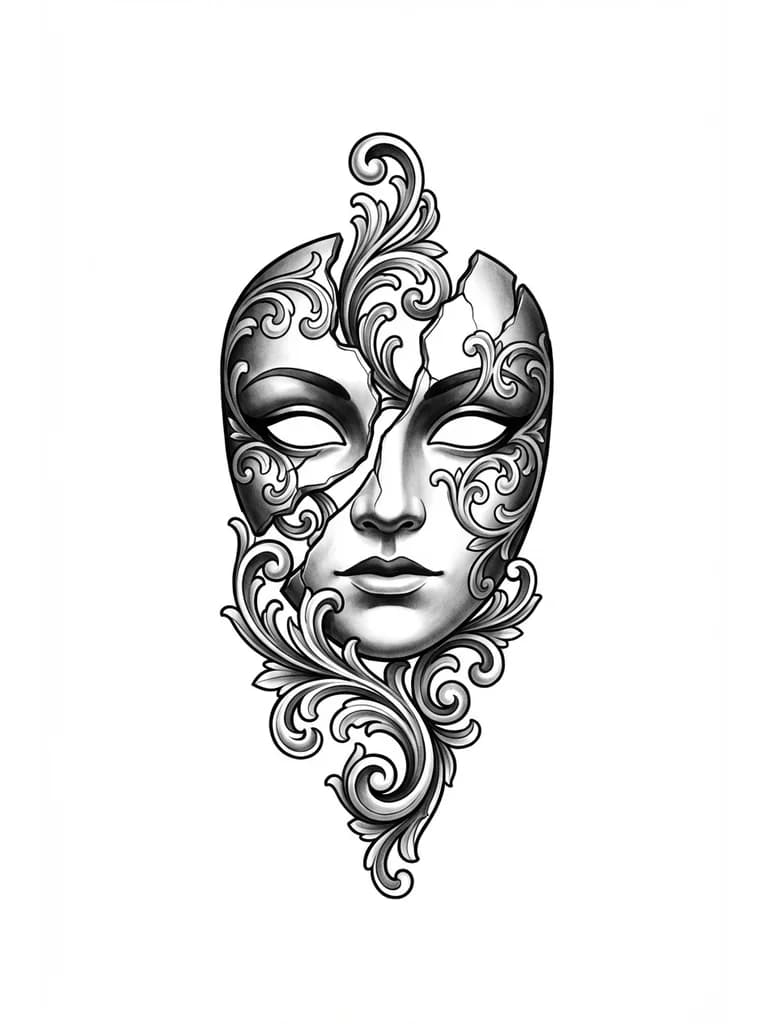 Маска разбитая на половину, вензеля 