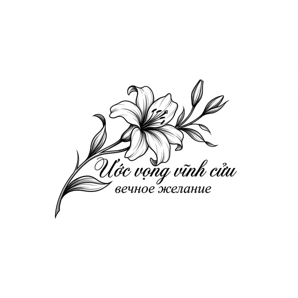 тату лилия с текстом на вьетнамском языке
