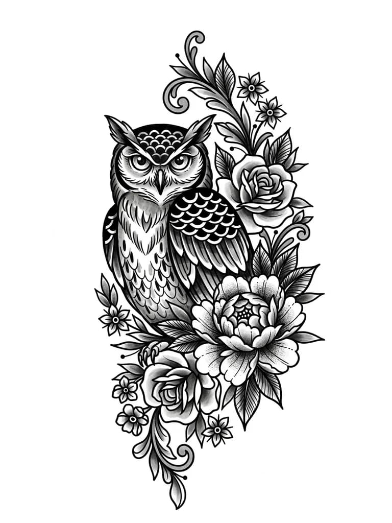Сова тату эскиз