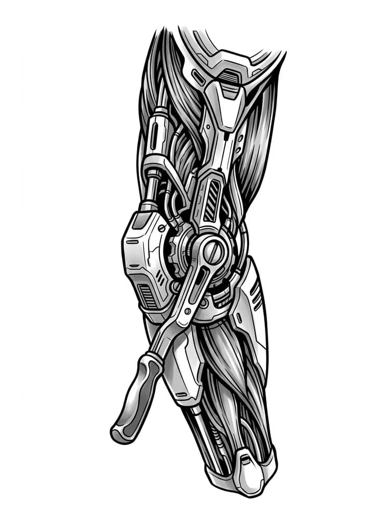 стиль киберпанк, на локтевой части сустава расположен механизм рычага